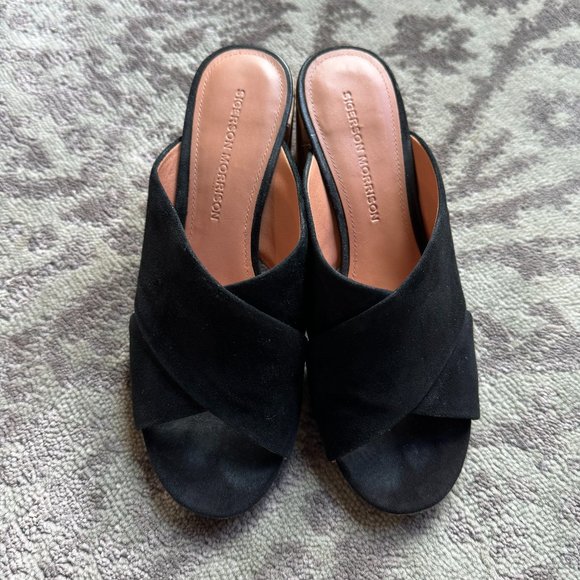 Sigerson Morrison Black Heeled Mules - Picture 1 of 6